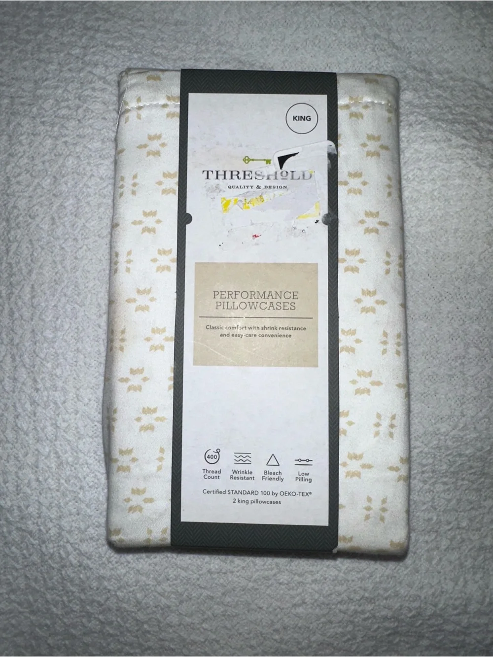 Threshold King Performance Pillowcases - Cream with Gold Motif- Arneda
